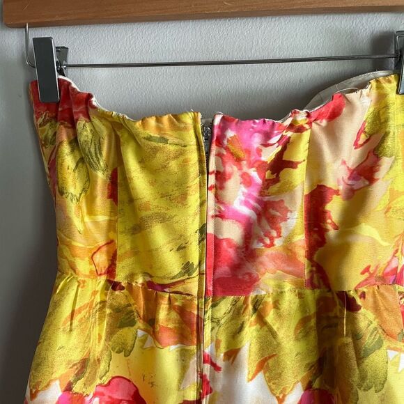 J.Crew 100% Silk Floral Strapless Dress Yellow Pink Orange Watercolor Print 4 - Picture 7 of 8